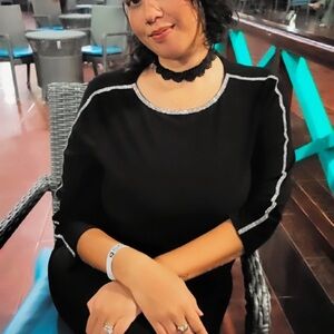 Chic Black Top with Silver Accents